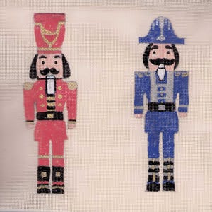 Christmas 2 Nutcrackers Soldiers Needlepoint Canvas 16 mesh with Matching Threads RARE BH Designs