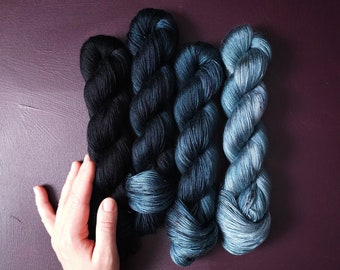 Hand dyed yarn ~ Fade Set*** Dyed to order ~ Winter Twilight ~ tencel yarn, bamboo yarn, vegan, hand painted, fingering, DK