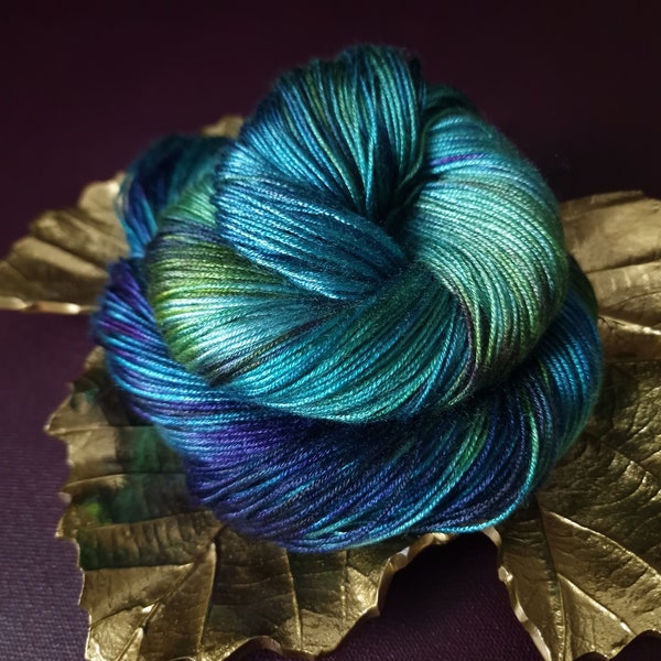 Hand dyed yarn ~ Peacock Eye ***Dyed to order ~ fingering / DK weight tencel OR bamboo yarn, vegan, hand painted