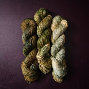 Hand dyed vegan yarn ~ Fade Set ~ Mossy Willow ~ tencel yarn, bamboo, hand painted, fingering, DK
