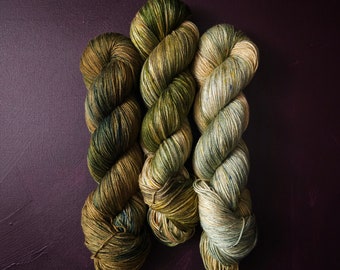 Fil végétalien teint à la main ~ Fade Set ~ Mossy Willow ~ Fil de tencel, bambou, peint à la main, doigté, DK