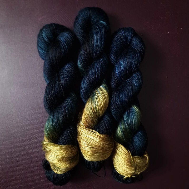 Hand dyed yarn Ocean's Treasure Dyed to order fingering / DK weight tencel OR bamboo yarn, vegan, hand painted 画像 1
