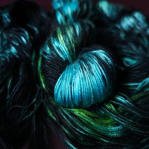 Hand dyed vegan yarn ~ Black Ice ~ fingering or DK weight tencel or bamboo yarn, hand painted mercerized cotton thread, weaving yarn