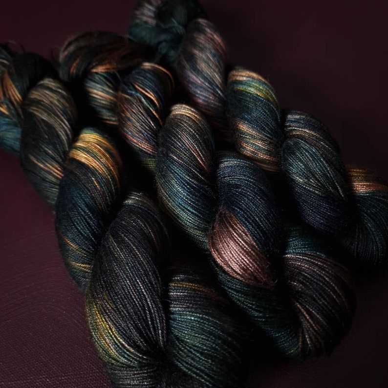 Hand dyed yarn The Librarian Dyed to order fingering / DK weight tencel OR bamboo yarn, vegan, hand painted image 7