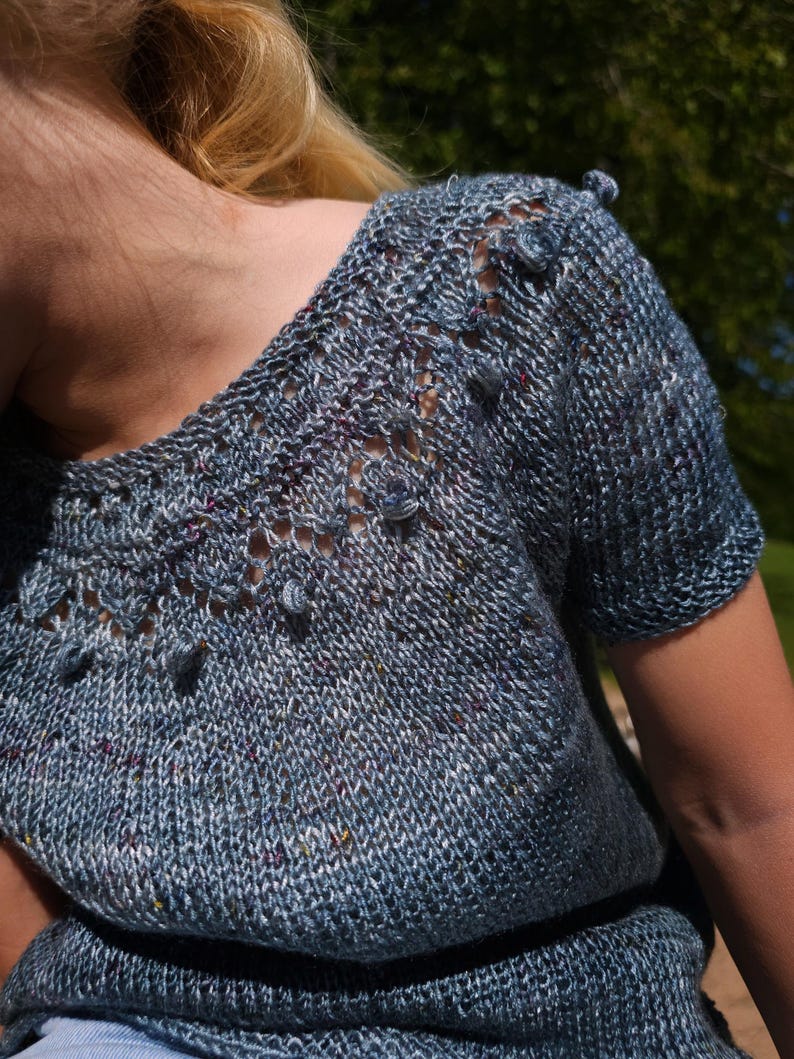 Knitting Pattern, Snowflake Tee, Beginner Friendly Kids Knitwear Tee Pdf Tutorial, Vegan Yarn Summer T-Shirt, Draped Top, Easy Sweater Shirt