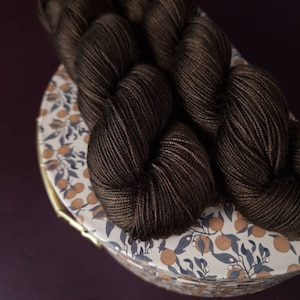 Hand dyed vegan yarn ~ Dark Chocolate Cake*** Dyed to order ~ fingering / DK weight tencel OR bamboo yarn, hand painted