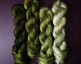 Hand dyed yarn ~ Fade Set*** Dyed to order ~ Jungle Oasis ~ tencel yarn, bamboo yarn, vegan, hand painted, fingering, DK