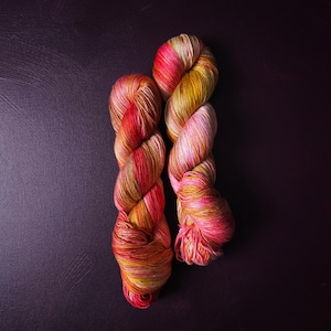 Apple Twist, Hand dyed vegan yarn, fingering / DK weight tencel, bamboo, mercerized cotton thread, hand painted knitting or crochet