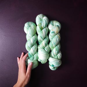 Pastel Sea Foam ~ hand dyed merino singles yarn, gifts for knitters, gold lurex sock yarn, colorful knitting supplies, merino crochet yarn
