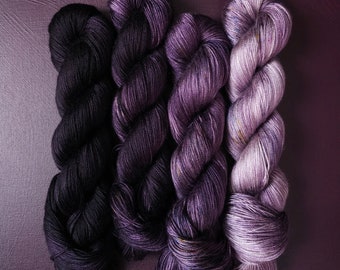 Hand dyed yarn ~ Fade Set*** Dyed to order ~ Velvet Grapes ~ tencel yarn, bamboo yarn, vegan, hand painted, fingering, DK