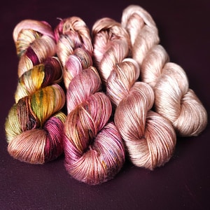 Lucky Dip, Magic Blush, Hand Dyed Vegan Yarn, Fade Set, Tencel DK weight, Hand Painted Thread, knitting, crochet, weaving yarn