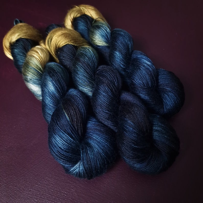 Hand dyed yarn Ocean's Treasure Dyed to order fingering / DK weight tencel OR bamboo yarn, vegan, hand painted image 6