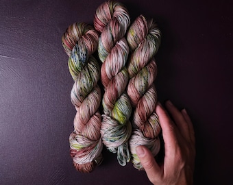 Soft Oaks, Hand dyed vegan yarn, fingering / DK weight tencel, bamboo, mercerized cotton thread, hand painted knitting or crochet