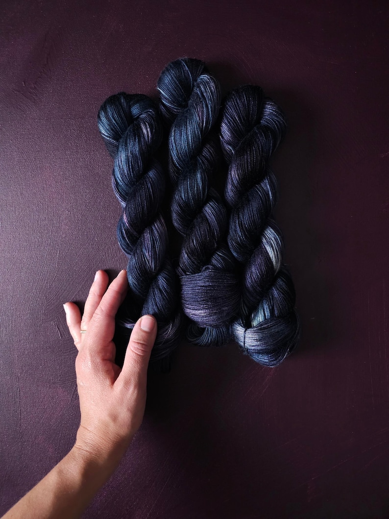 Hand dyed vegan yarn - Midnight Iris - Dyed to order ~ fingering / DK weight tencel OR bamboo yarn, hand painted