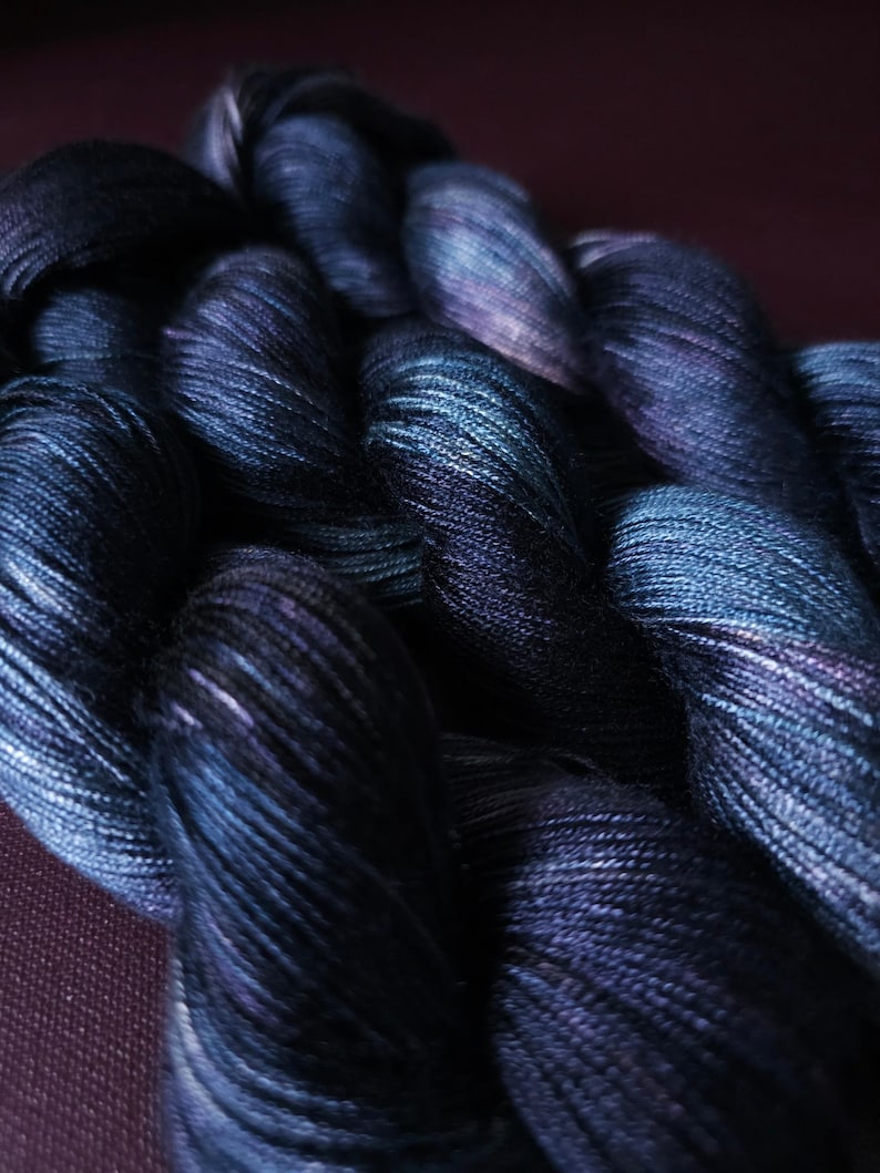 Hand dyed vegan yarn - Midnight Iris - Dyed to order ~ fingering / DK weight tencel OR bamboo yarn, hand painted