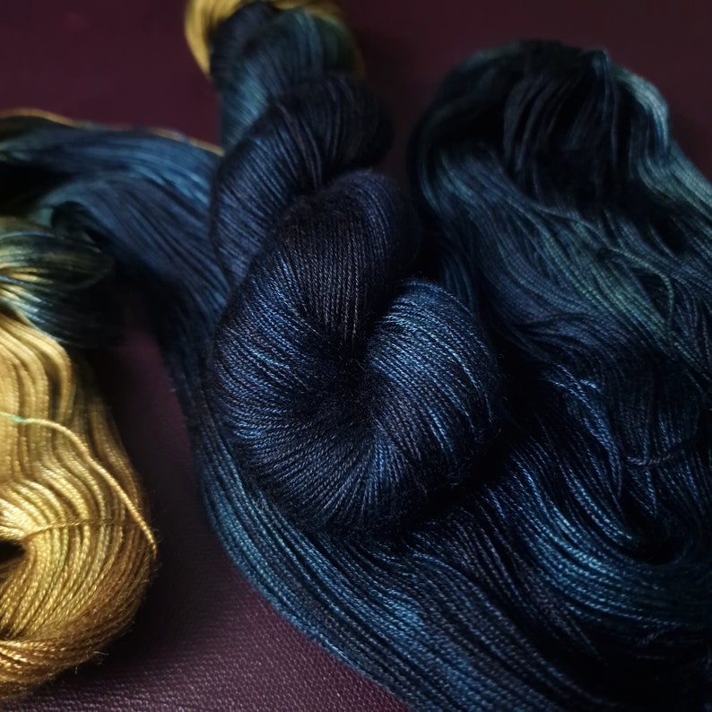 Hand dyed yarn Ocean's Treasure Dyed to order fingering / DK weight tencel OR bamboo yarn, vegan, hand painted 画像 5