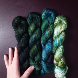 Hand dyed vegan yarn ~ Fade Set*** Dyed to order ~ Mermaid&#39;s Castle ~ tencel yarn, bamboo yarn, shawl kit, hand painted, fingering, DK