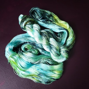 Hand dyed vegan yarn ~ Snow Mermaid ~ fingering or DK weight tencel or bamboo yarn, hand painted mercerized cotton thread, weaving yarn