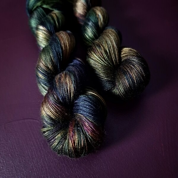 Hand dyed yarn ~ Forest Treasure ***Dyed to order ~ fingering / DK weight tencel OR bamboo yarn, vegan, hand painted