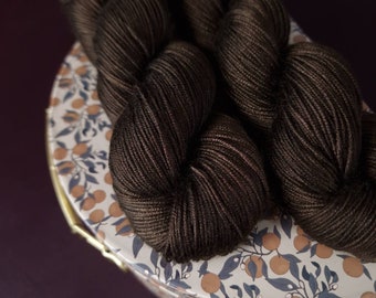 Hand dyed yarn ~  Dark Chocolate Cake***Dyed to order ~ fingering / DK weight tencel OR bamboo yarn, vegan, hand painted