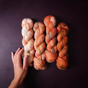 Hand dyed yarn Set ~ Crazy Coral ~ soft merino sock yarn , single ply, DK, Aran, Mohair Silk thread, knitting and crochet yarn