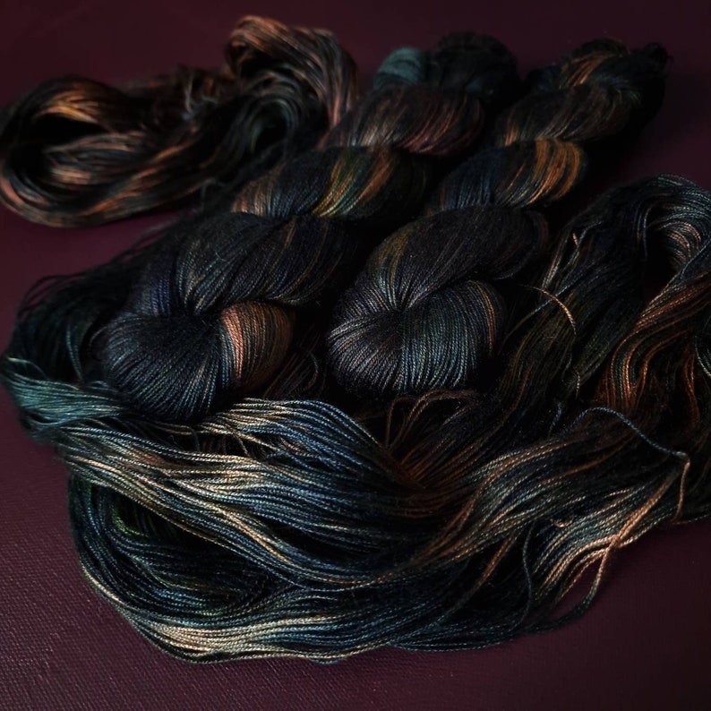 Hand dyed yarn The Librarian Dyed to order fingering / DK weight tencel OR bamboo yarn, vegan, hand painted image 6