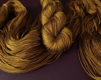 Hand dyed yarn ~ Liquid Gold ***Dyed to order ~ fingering / DK weight tencel OR bamboo yarn, vegan, hand painted