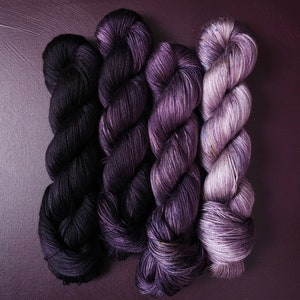 Hand dyed vegan yarn ~ Fade Set*** Dyed to order ~ Velvet Grapes ~ tencel yarn, bamboo yarn, hand painted, fingering, DK