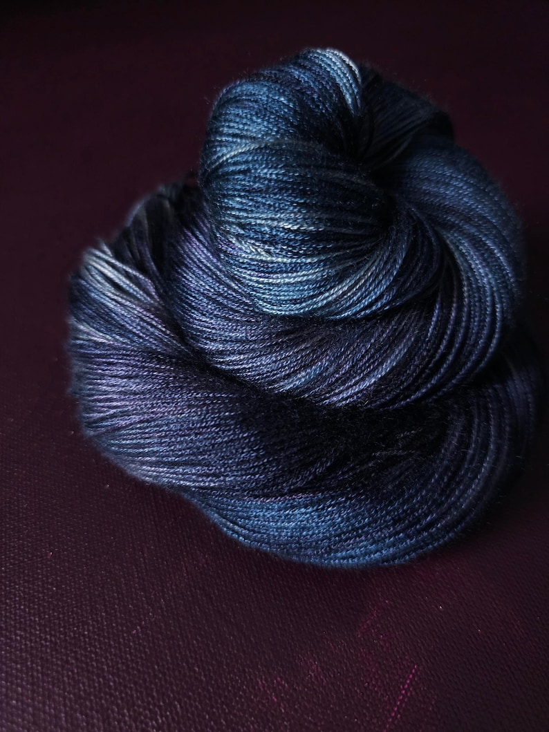 Hand dyed vegan yarn - Midnight Iris - Dyed to order ~ fingering / DK weight tencel OR bamboo yarn, hand painted