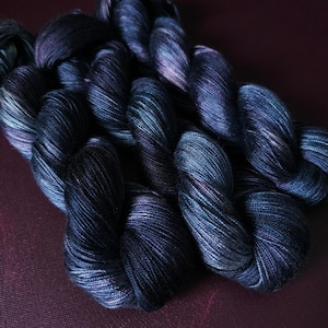 Hand dyed vegan yarn - Midnight Iris - Dyed to order ~ fingering / DK weight tencel OR bamboo yarn, hand painted