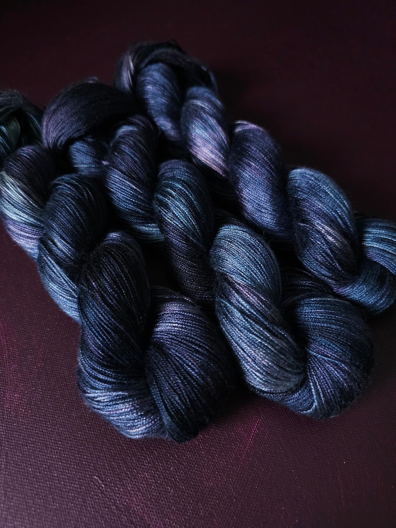 Hand dyed vegan yarn - Midnight Iris - Dyed to order ~ fingering / DK weight tencel OR bamboo yarn, hand painted