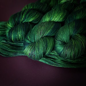 Hand dyed vegan yarn ~ Poison Ivy ~ mercerized cotton yarn, hand painted, indie dyed
