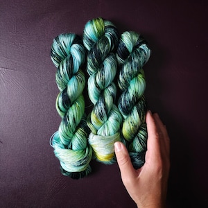 Hand dyed vegan yarn ~ Frosty ~ fingering or DK weight tencel or bamboo yarn, hand painted mercerized cotton thread, weaving yarn