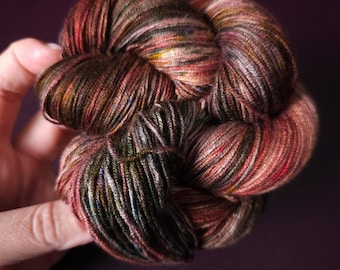 Hand dyed vegan yarn ~ Grounded, fingering / DK weight tencel OR bamboo yarn, hand painted crochet, knitting, weaving thread,