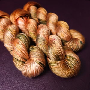 Hand dyed vegan yarn ~ Mossy Peach *** Dyed to order ~ fingering / DK weight tencel OR bamboo yarn, painted