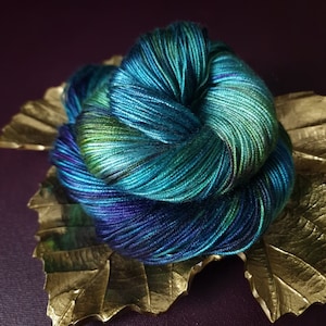 Hand dyed vegan yarn ~ Peacock Eye ***Dyed to order ~ fingering / DK weight tencel OR bamboo yarn, hand painted