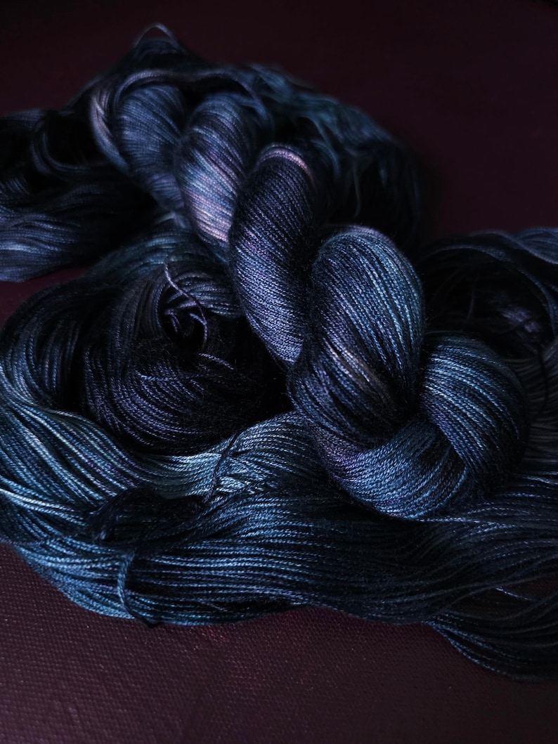 Hand dyed vegan yarn - Midnight Iris - Dyed to order ~ fingering / DK weight tencel OR bamboo yarn, hand painted