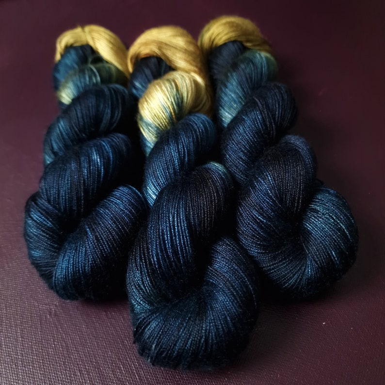 Hand dyed yarn Ocean's Treasure Dyed to order fingering / DK weight tencel OR bamboo yarn, vegan, hand painted image 4