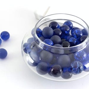 20 16mm Cobalt Blue Marbles, Frosted and Crackled Glass Balls for Crafting and Home Decor