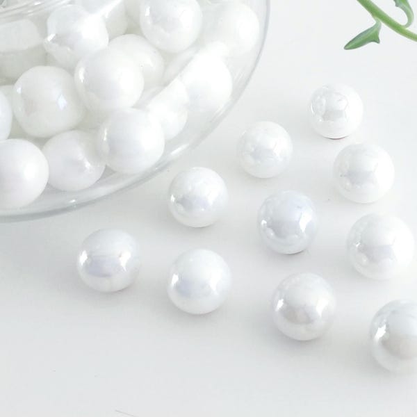 10 14mm Vintage Iridescent White Game Replacement Marbles