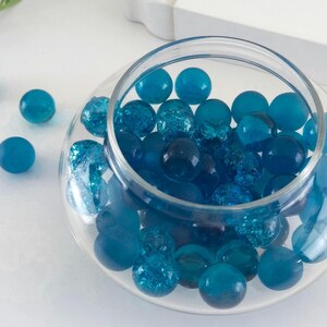 20 16mm Aqua Blue Marbles 5/8 Sea Blue Fried Marbles Crackle Glass for Crafting Faux Sea Glass Transparent Balls