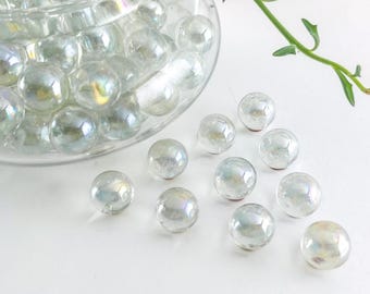 10 14mm Iridescent Clear Game Replacement Marbles, Glass Balls for Crafting