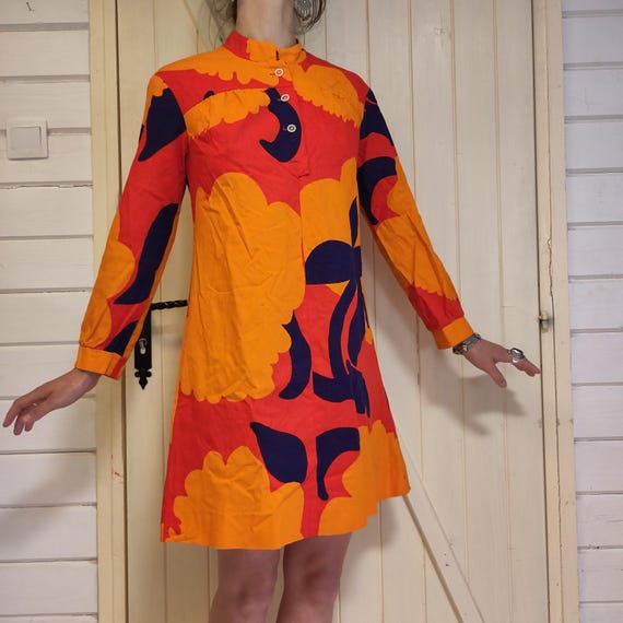Vintage 60's MERRY FINN Orange/purple Minidress M/38/40 - Etsy