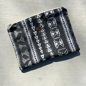 Bikini Bag with Waterproof Lining - Swimsuit Bag - Wet Bikini Pouch in Black and White Tribal print