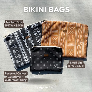 Bikini Bag with Waterproof Lining - Swimsuit Bag - Wet Bikini Pouch in Onyx Dash
