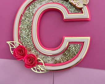 Handgemaakte shaker letter taarttopper, decor verjaardagsfeestje