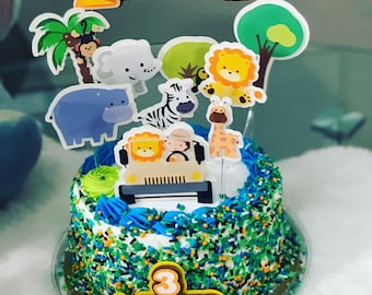 Handgemaakte safaridieren taarttopper, decor verjaardagsfeestje