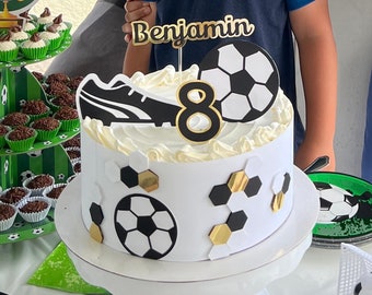 Handgemaakte voetbal verjaardagstaarttopper, gepersonaliseerd feestdecor