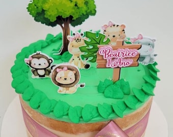 Handgemaakte safaridieren taarttopper, babyshower meisjes