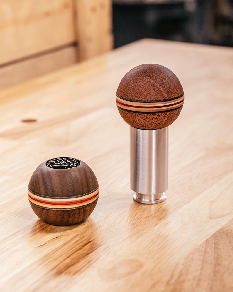 Walnut and Black/Red Recycled Skateboard Ball Shift Knob - WITH or WITHOUT Stem